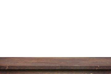 Empty wood table on isolate white background and display montage with copy space for product.