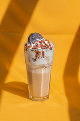 Coffee with Ice cream, cake and chocolate.