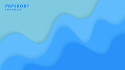 Modern Abstract Minimal Dynamic Blue Wavy Papercut Style Background