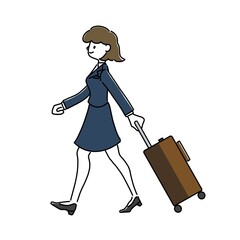 キャリーケースを引く女性　スーツ