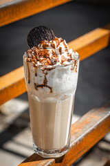 Coffee with Ice cream, cake and chocolate.