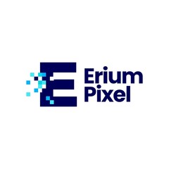 e letter pixel mark digital 8 bit logo vector icon illustration