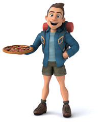 Fun illustration of a 3D cartoon backpacker