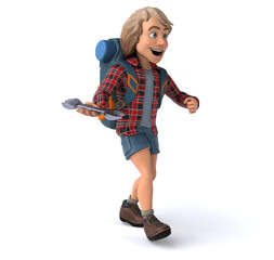 Fun backpacker cartoon guy