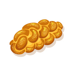 Holiday Jewish braided loaf of challah on a white isolated background. Saturday bread. Vector illustration