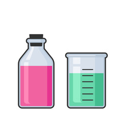 Chemistry science laboratory test glass tube and flask vector icon set. Pharmacy and chemistry, education and science equipment