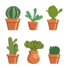 Crédence en verre imprimé Cactus en pot Ensemble de cactus décoratifs en pots, plante épineuse maison
