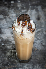 Coffee with Ice cream, cake and chocolate.