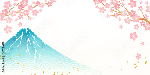 桜と富士山の水彩画のベクターイラスト背景 Background Canvas Print Backgrou Honyojima