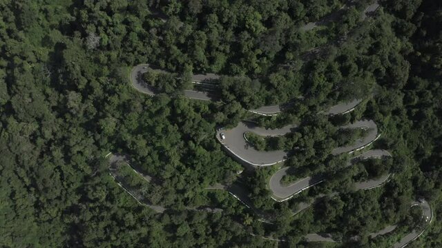 Aerial views of beautiful seventy hair pin bend road in Kolli hills, Tamil Nadu, India
