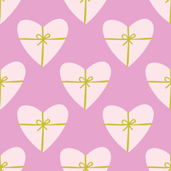 Seamless vector heart gift box pattern. Valentine's day background. Stylish pattern for design, fabric, textile etc. 
