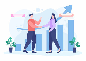 Two Businessmen Reach a Deal or Agreement Shaking Hands on Cooperation Contract as Successful Partners. Background Vector Illustration