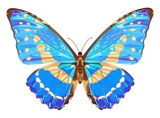 Fototapeta na wymiar Blue butterfly. Tropical insect. Neon colors. Stock vector illustration isolated on white background.