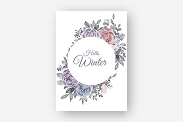 floral frame winter border with flower rose and leaves