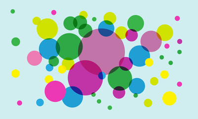 Abstract background design Blue, pink, green and yellow circles. Cheerful and fun concept
