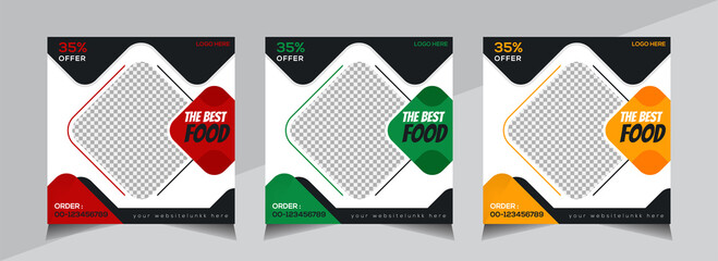 Modern Food Social Media banner Design, Business Social Media Post Template, Restaurant, Web Banner, Flyer, Red, Green, Yellow Color