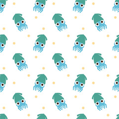 Seamless pattern Squid on white background. vector illustration.