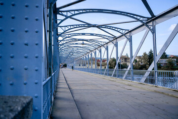 Blue steel bridge in Tyn nad Vltavou.