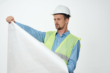 male builders engineer light background