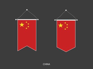 2 style of China flag. Ribbon versions and Arrow versions. Both isolated on a black background.