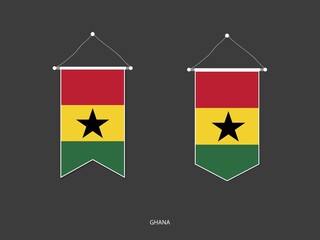 2 style of Ghana flag. Ribbon versions and Arrow versions. Both isolated on a black background.