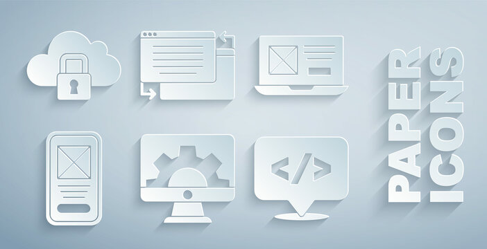 Set Web Development, UI Or UX Design, Front End, And Cloud Computing Lock Icon. Vector