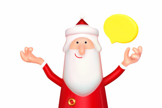 3D Santa Claus character with speech bubble. Season offer. Christmas sale design.