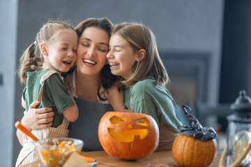 family preparing for Halloween