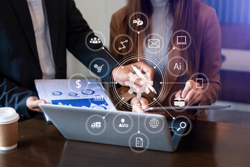 Seo Optimization for website with mobile website and Landing page virtual diagram.business teamwork...