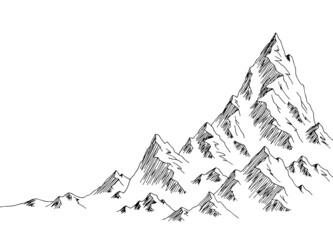 Mountain top graphic black white isolated landscape sketch illustration vector 