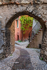 Fototapeta na wymiar Lake Garda and the historic center of Malcesine.