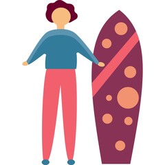Woman holding surf board icon vector isolated