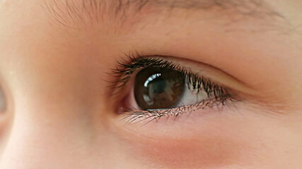 shot of brown eyes of a child. close up view, soft focus.
