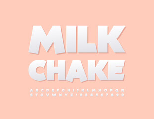 Vector stylish Sign Milk Chake. Modern White Font. Artistic Alphabet Letters and Numbers