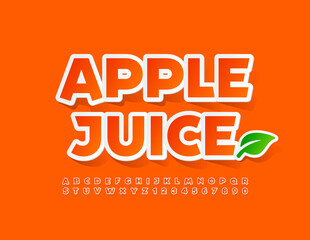 Fototapeta na wymiar Vector trendy Emblem Apple Time. Bright sticker Font. Orange Alphabet Letters and Numbers set