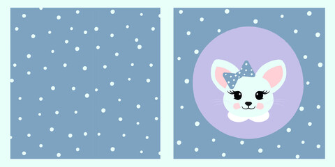 Set Seamless pattern polka dots and cute mouse. Design for clothes for the whole family.