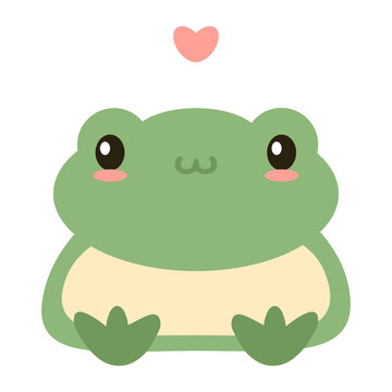Green cute frog hand draw vector illustration. Smiling siting childish toad. Cartoon flat style.