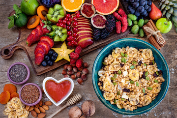 Healty breakfast with oatmeal and fresh fruits