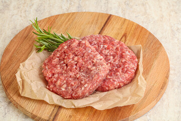Raw beef burger cutlet for grill