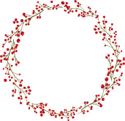 Red holly berry christmas simple minimalistic wreath decoration vector