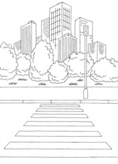Crosswalk street road graphic black white city vertical landscape sketch illustration vector 
