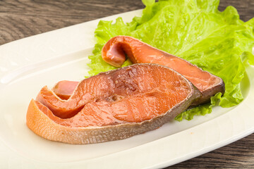 Two pink salmon fish steak