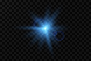 Effect of bright glow of blue stars. Light particles.