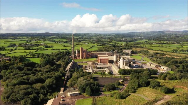 Cement factory located in Cookstown, Co. Tyrone, N. Ireland, drone view