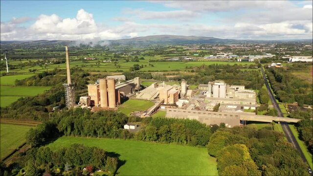 Cement factory located in Cookstown, Co. Tyrone, N. Ireland, drone view