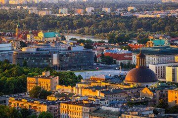 Naklejka premium City Of Warsaw Sunset Cityscape In Poland