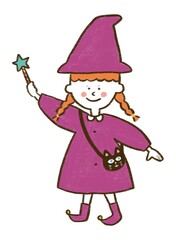 ハロウィン 仮装する女の子 魔女 手描きイラスト