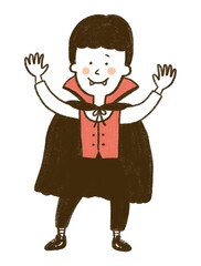 ハロウィン ドラキュラ 仮装する男の子 手描きイラスト