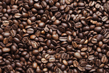 Fototapeta premium Coffee beans concept for background and wallpaper. Macro concept for background and texture. Roast coffee beans background.