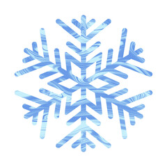 Snowflake with blue texture. Icon logo design. Ice crystal winter symbol. Template for winter design. 